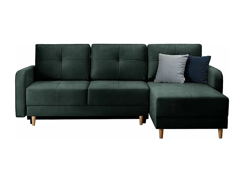 Canapé angle réversible Scandinave velours vert anglais et pieds bois clair Kindo 240cm