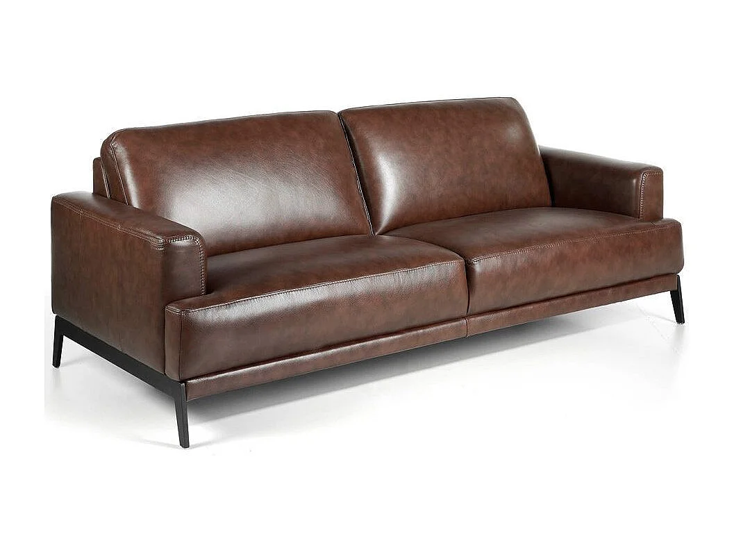 Canapé 3 places cuir et pieds acier noir inoxydable Yaro-Couleur Cuir Piel vison