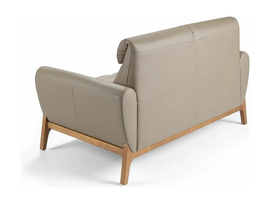 Canapé 2 places contemporain capitonné bois noyer et cuir Bima-Couleur Aqua 02 Crème