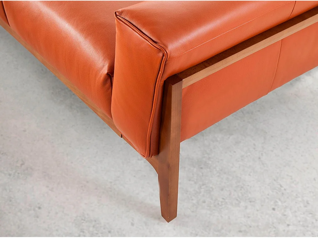 Hoogwaardige 3-zitsbank in walnoothout en leer Kilane-Kleur Aqua04 Beige