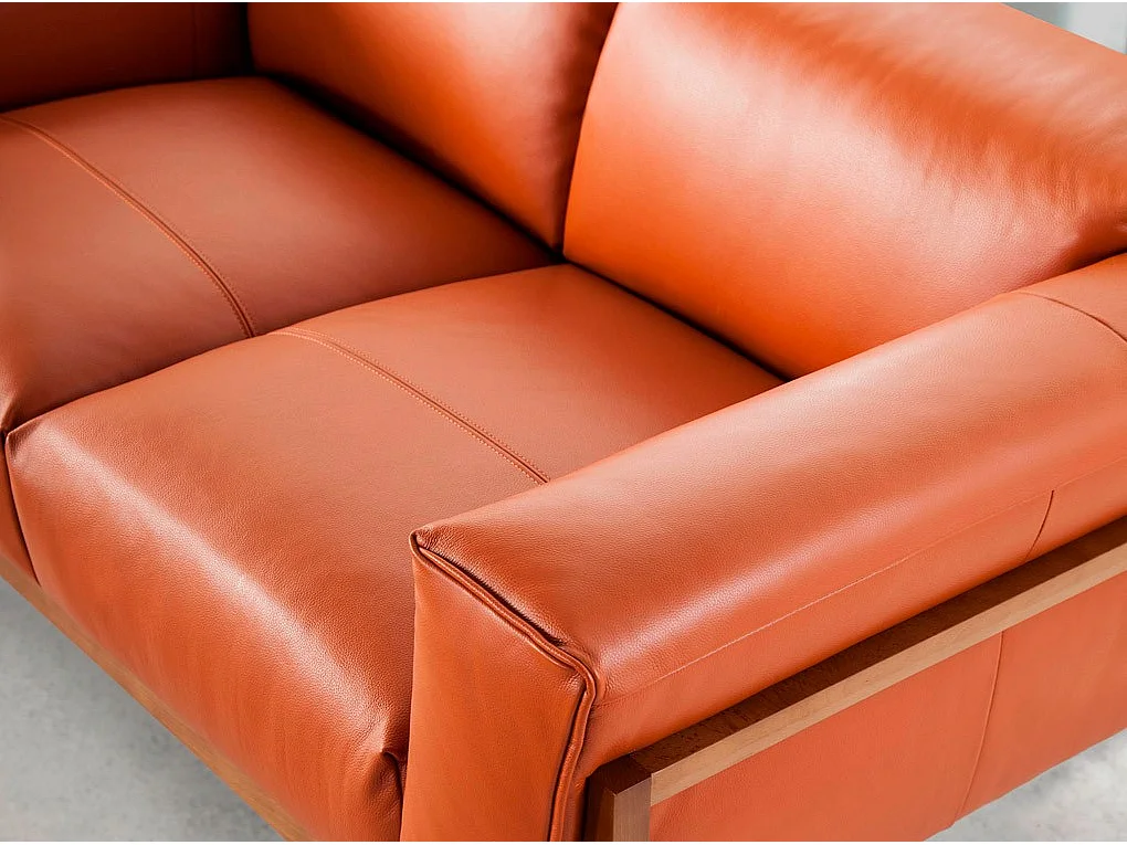 Canapé 3 places bois noyer et cuir Kilane-Couleur Aqua 04 Beige