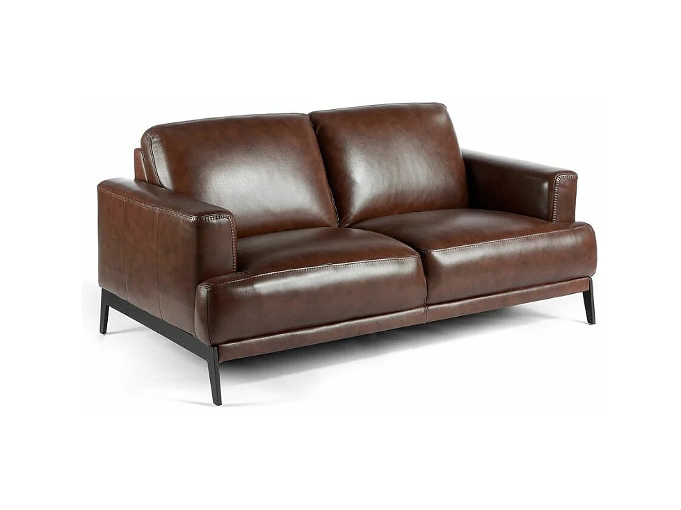 Canapé 2 places cuir et pieds acier noir inoxydable noir Yaro-Couleur Cuir Piel cuero