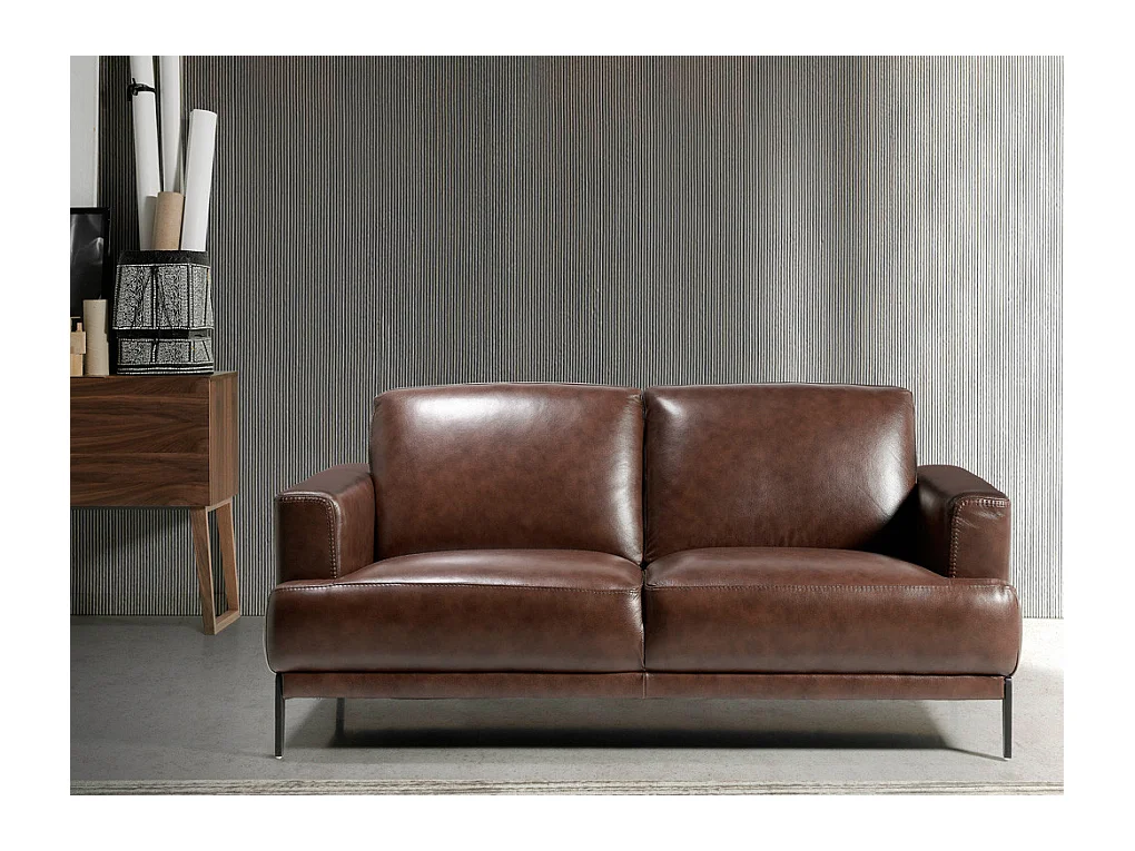 Canapé 2 places cuir et pieds acier noir inoxydable noir Yaro-Couleur Cuir Piel cuero