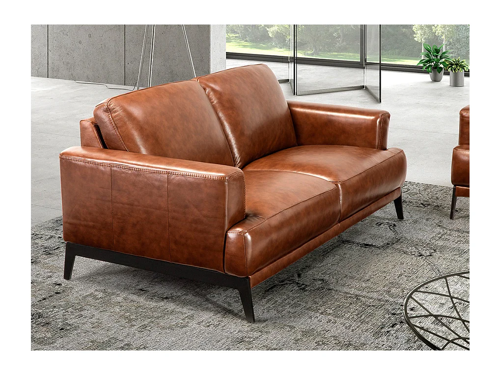 Canapé 2 places cuir et pieds acier noir inoxydable noir Yaro-Couleur Cuir Piel cuero