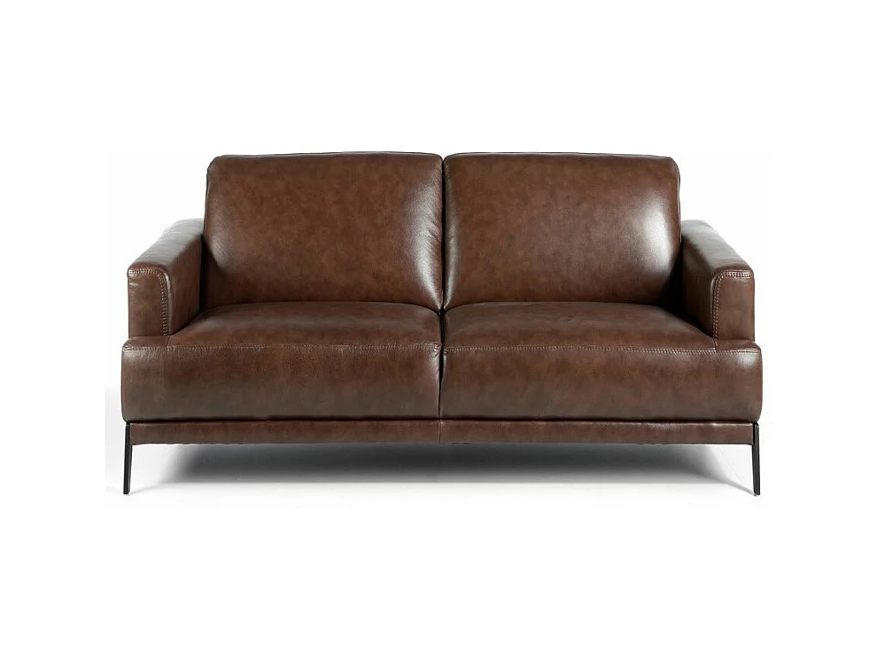 Canapé 2 places cuir et pieds acier noir inoxydable noir Yaro-Couleur Cuir Piel cuero