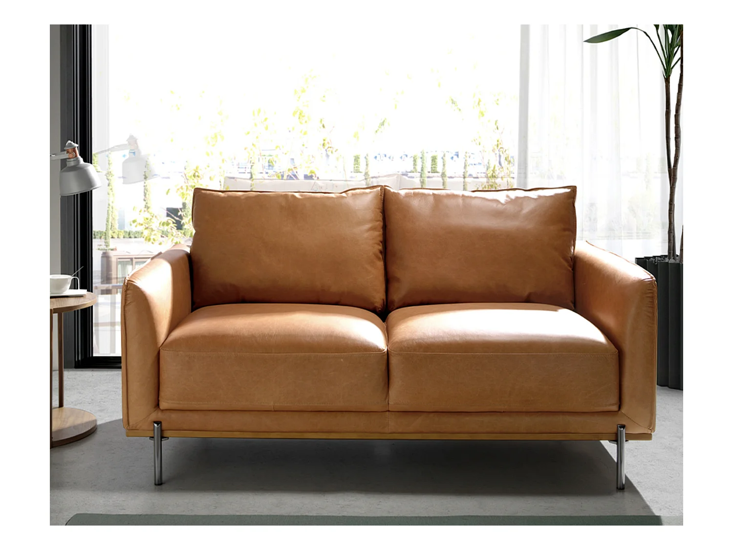 Canapé cuir 2 places Loma 164cm-Couleur Cuir Piel burdeos