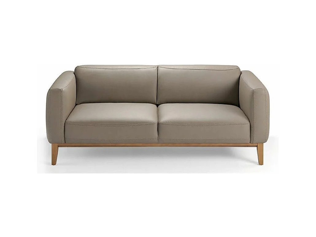 Canapé 3 places cuir taupe et pieds bois pin Kina-Couleur Cuir Piel perla