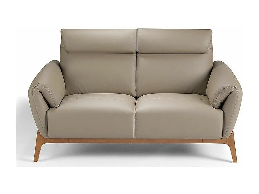 Canapé 2 places contemporain capitonné bois noyer et cuir Bima-Couleur Aqua 04 Beige