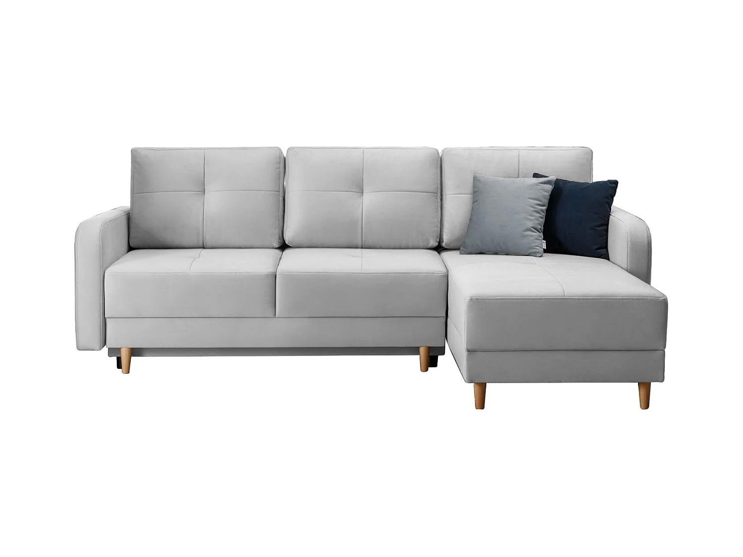 Canapé angle réversible Scandinave tissu gris souris et pieds bois clair Kindo 240cm