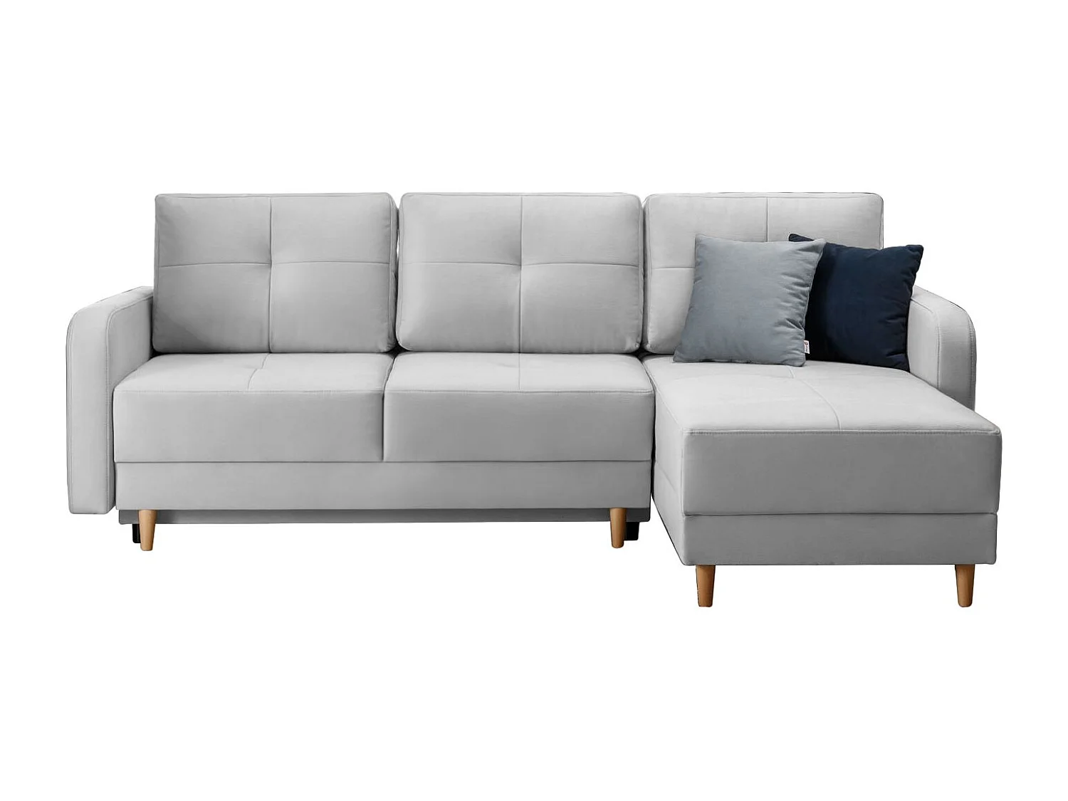 Canapé angle réversible Scandinave tissu gris souris et pieds bois clair Kindo 240cm