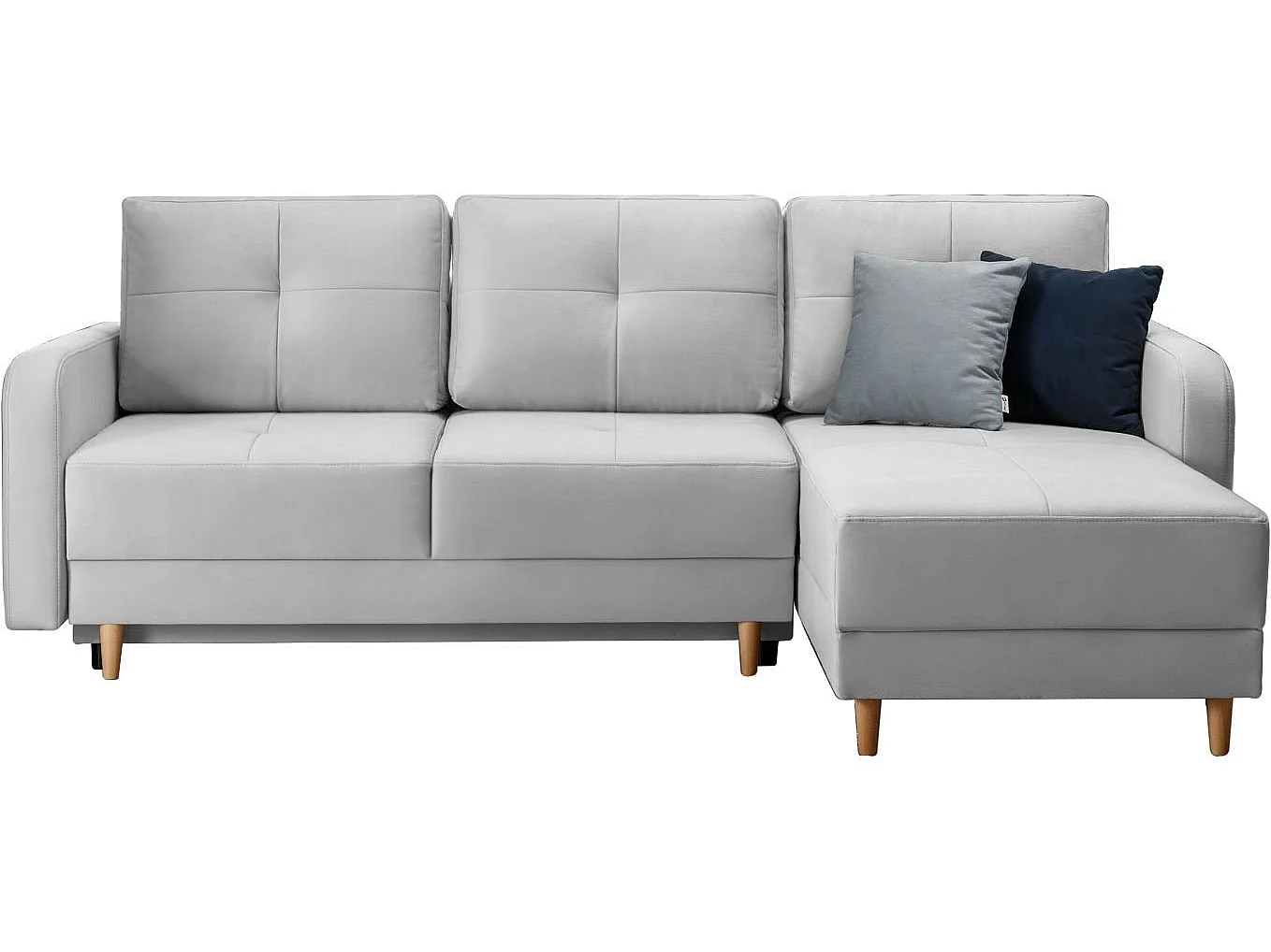 Canapé d’angle réversible convertible KINDO en tissu avec pieds en bois clair – 240cm-Gris souris