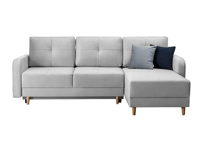 Canapé angle réversible Scandinave tissu gris souris et pieds bois clair Kindo 240cm