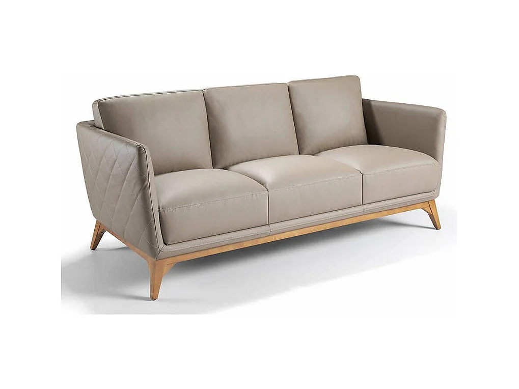 Canapé 3 places contemporain cuir capitonné et bois noyer Kila-Couleur Aqua 02 Crème