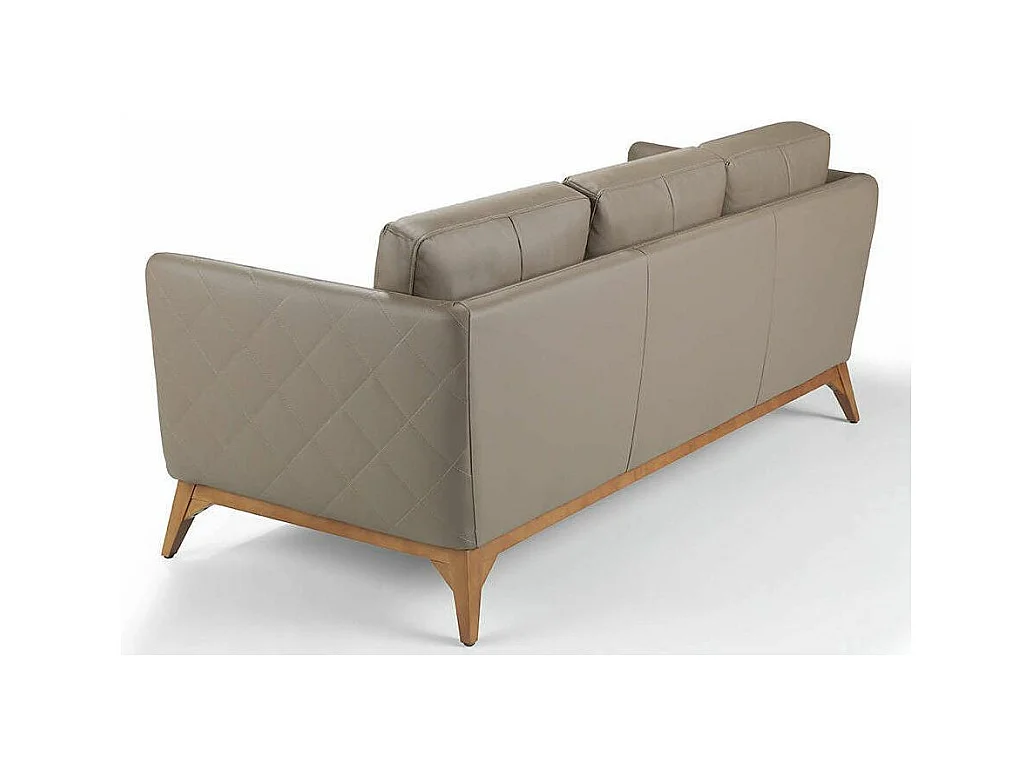 Canapé 3 places contemporain cuir capitonné et bois noyer Kila-Couleur Aqua 02 Crème