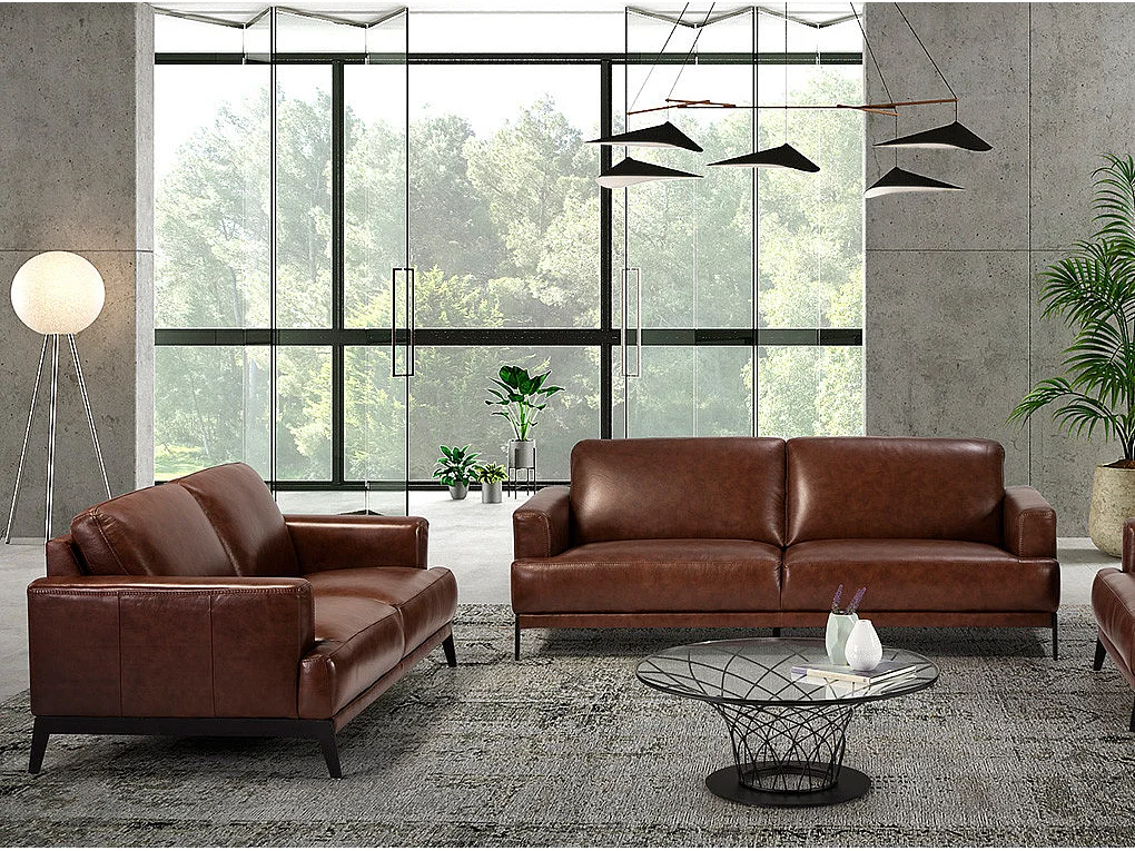Canapé 3 places cuir et pieds acier noir inoxydable Yaro-Couleur Cuir Piel café