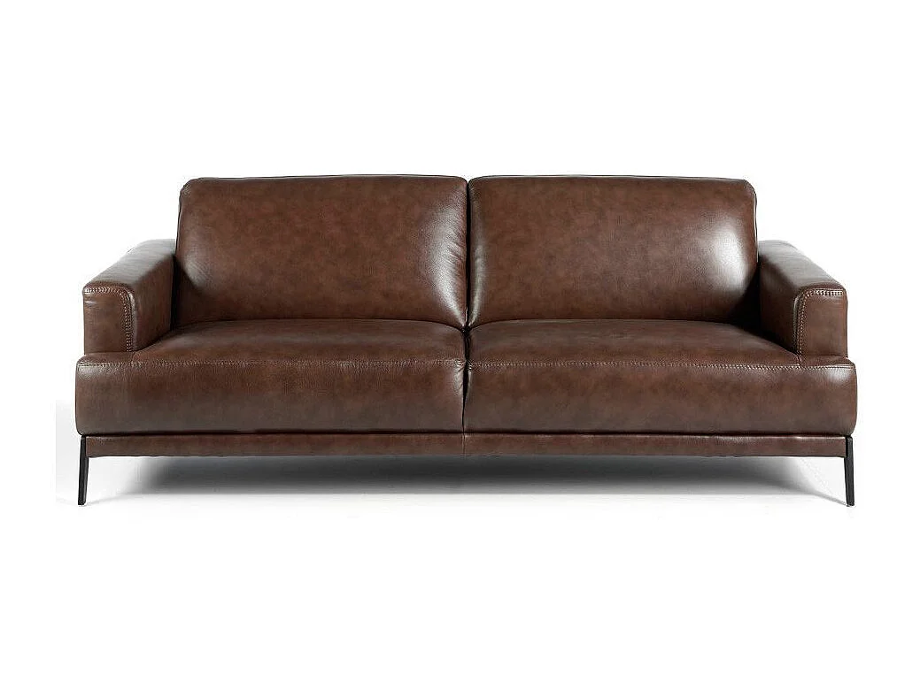 Canapé 3 places cuir et pieds acier noir inoxydable Yaro-Couleur Cuir Piel café