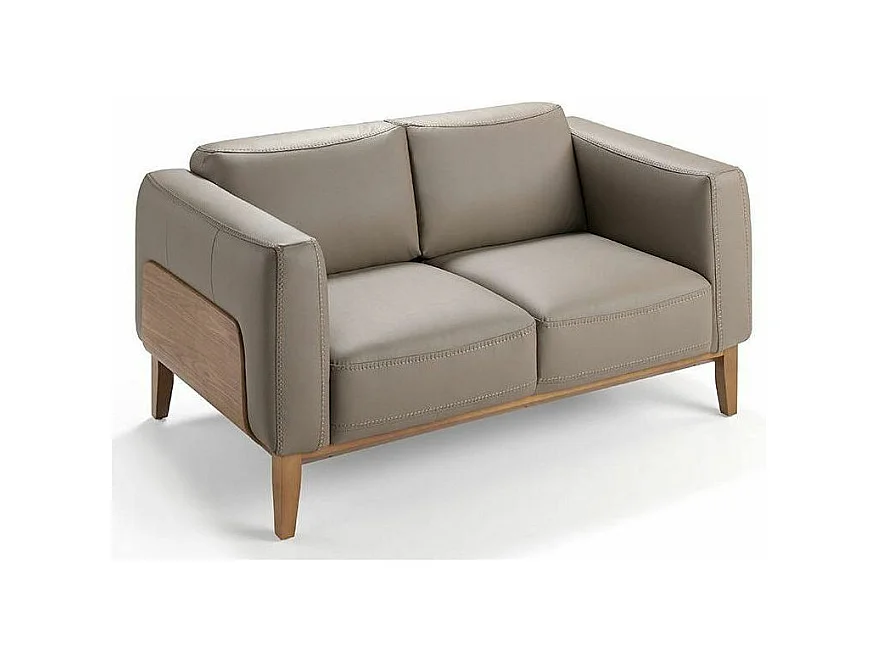 Canapé 2 places cuir et pieds bois noyer Kina-Couleur Cuir Piel cuero