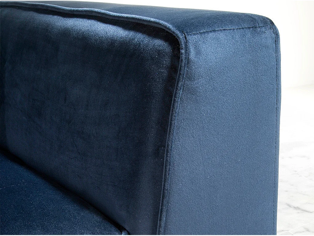 Canapé 3 places tissu bleu effet velours et bois de noyer Hastin