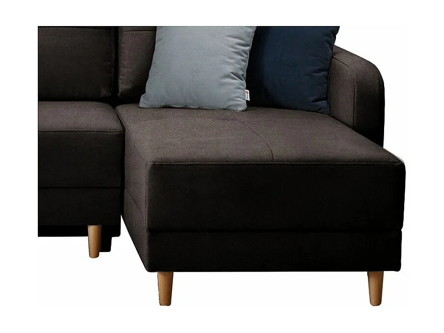 Canapé angle réversible Scandinave velours marron et pieds bois clair Kindo 240cm