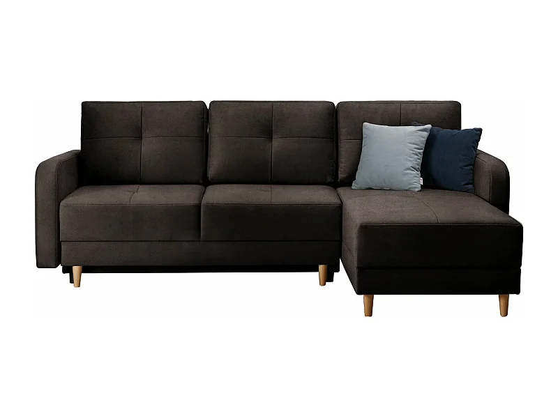 Canapé angle réversible Scandinave velours marron et pieds bois clair Kindo 240cm