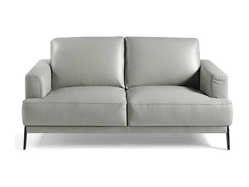 Canapé 2 places cuir et pieds acier noir inoxydable noir Yaro-Couleur Cuir Piel café