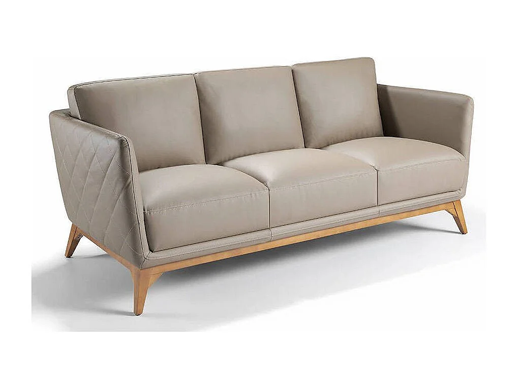 Kila eigentijdse 3-zitsbank in gewatteerd leer en walnoothout-Kleur Aqua 82 Taupe