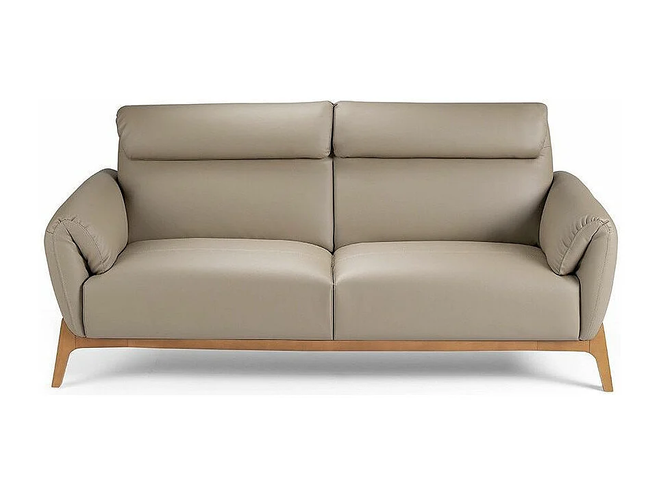 Eigentijdse 3-zitsbank bekleed met notenhout en Bima leer-Kleur Aqua 68 Donkerblauw