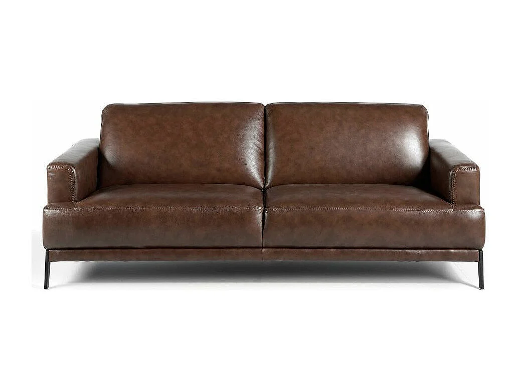 Yaro 3-zits leren bank en zwarte RVS poten-Kleur Wit Piel-leer