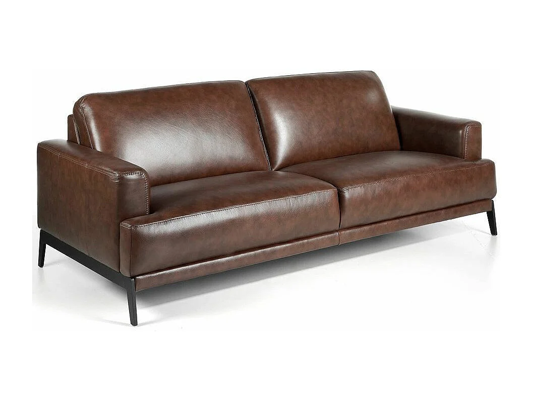 Yaro 3-zits leren bank en zwarte RVS poten-Kleur Wit Piel-leer