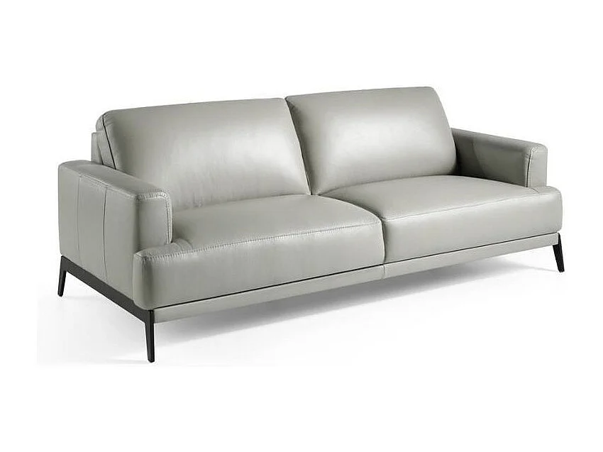 Yaro 3-zits leren bank en zwarte RVS poten-Kleur Wit Piel-leer