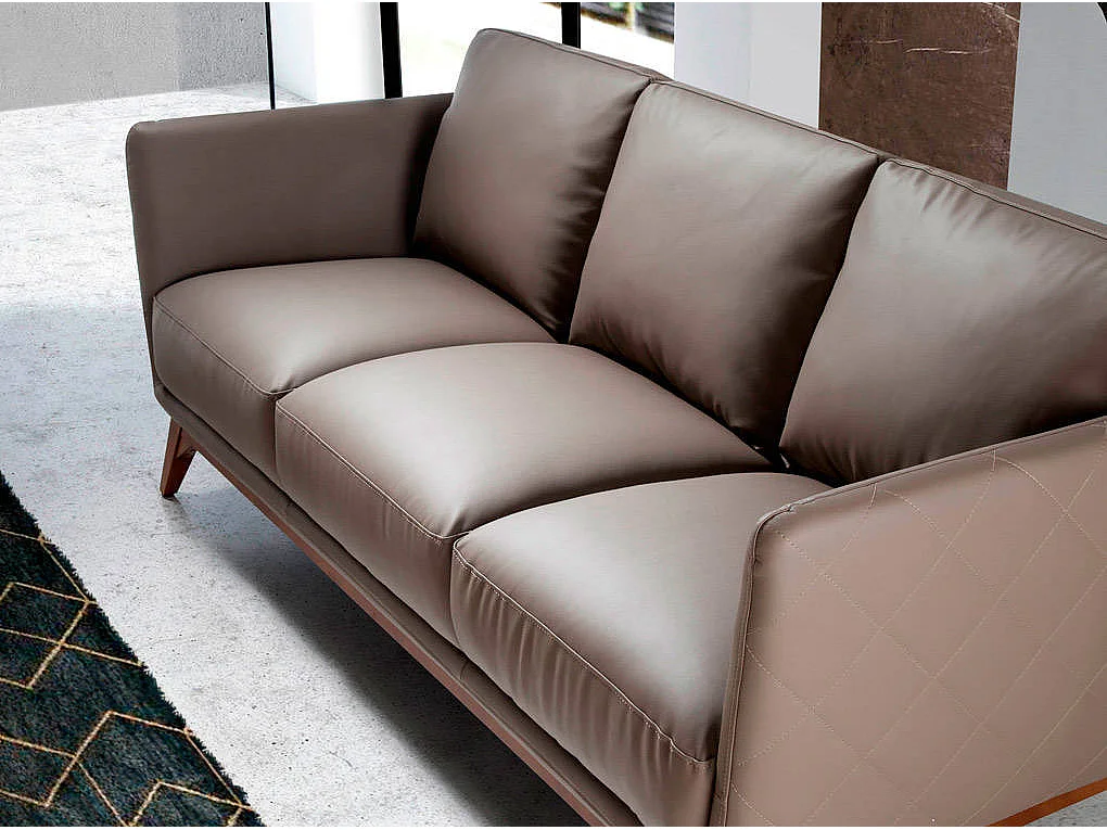 Canapé 3 places contemporain cuir capitonné et bois noyer Kila-Couleur Aqua 75 Gris anthracite