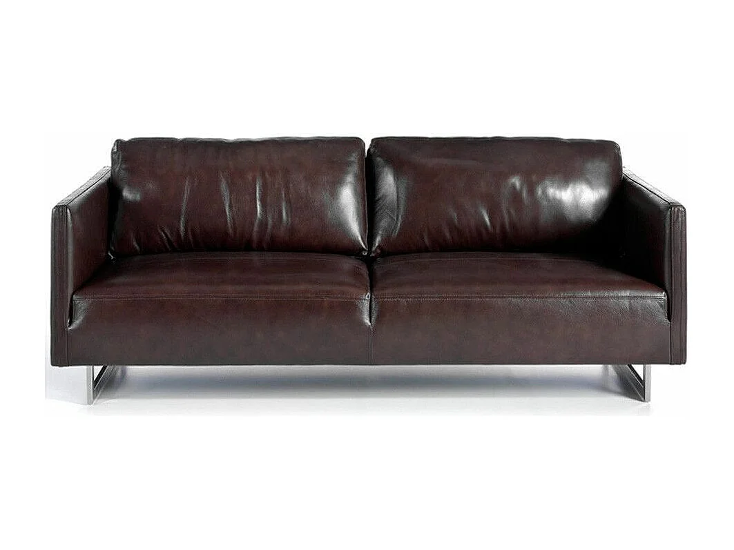 Canapé 3 places cuir de bovin et pieds acier chromé inoxydable Miro-Couleur Cuir Piel antracita