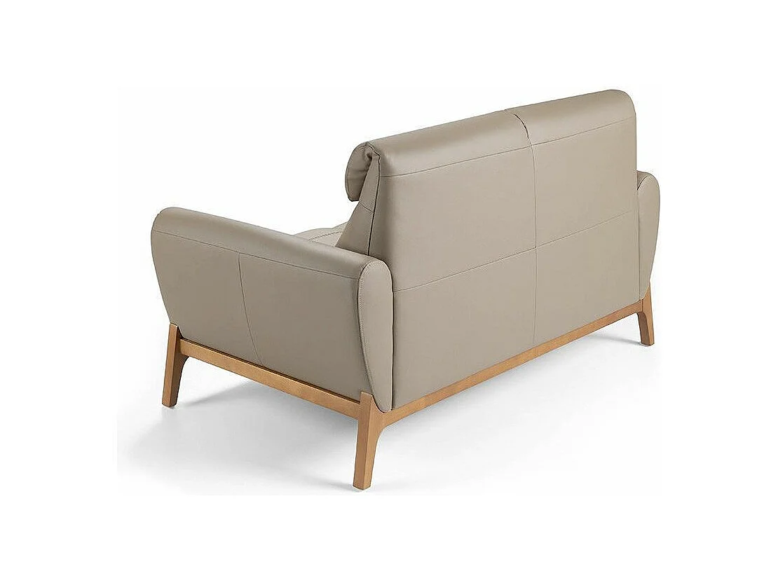 Canapé 2 places contemporain capitonné bois noyer et cuir Bima-Couleur Aqua 71 Gris clair