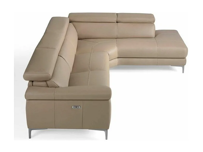 Canapé d'angle droit cuir taupe et pieds acier inoxydable Armand