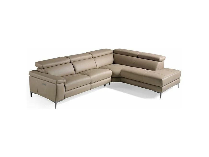 Canapé d'angle droit cuir taupe et pieds acier inoxydable Armand