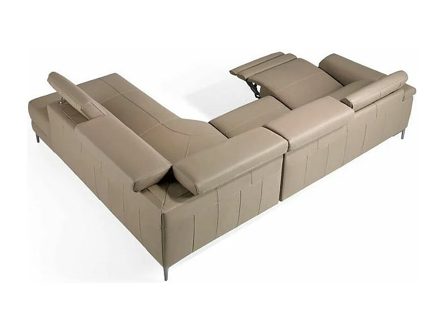 Canapé d'angle droit cuir taupe et pieds acier inoxydable Armand