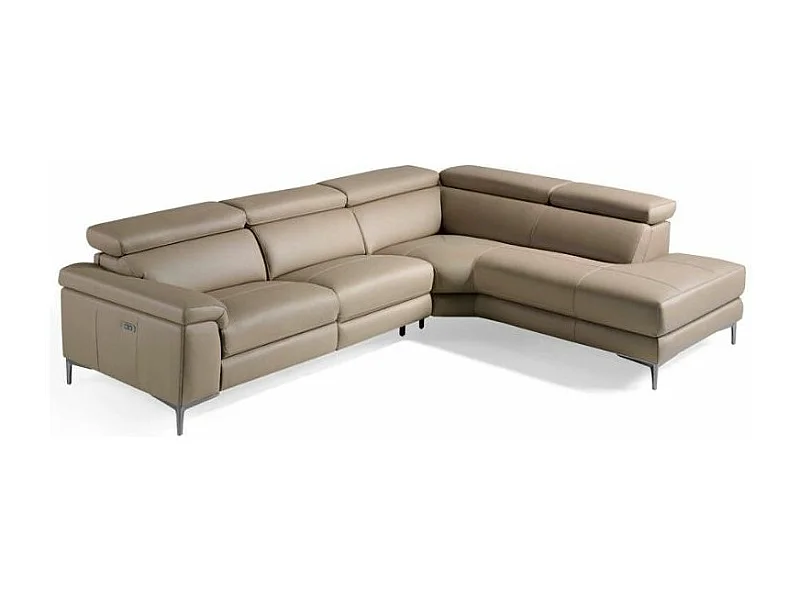 Canapé d'angle droit cuir taupe et pieds acier inoxydable Armand