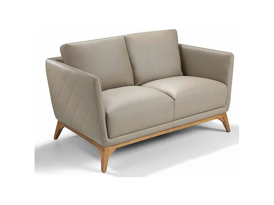 Canapé 2 places contemporain cuir capitonné et bois noyer Kila-Couleur Aqua 02 Crème