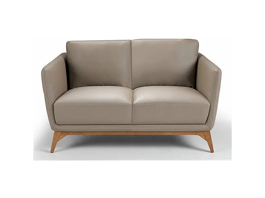 Canapé 2 places contemporain cuir capitonné et bois noyer Kila-Couleur Aqua 00 Blanc