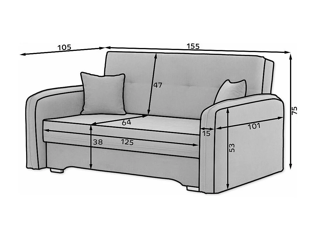 Kleine originele slaapbank in beige stof Lany 155 cm