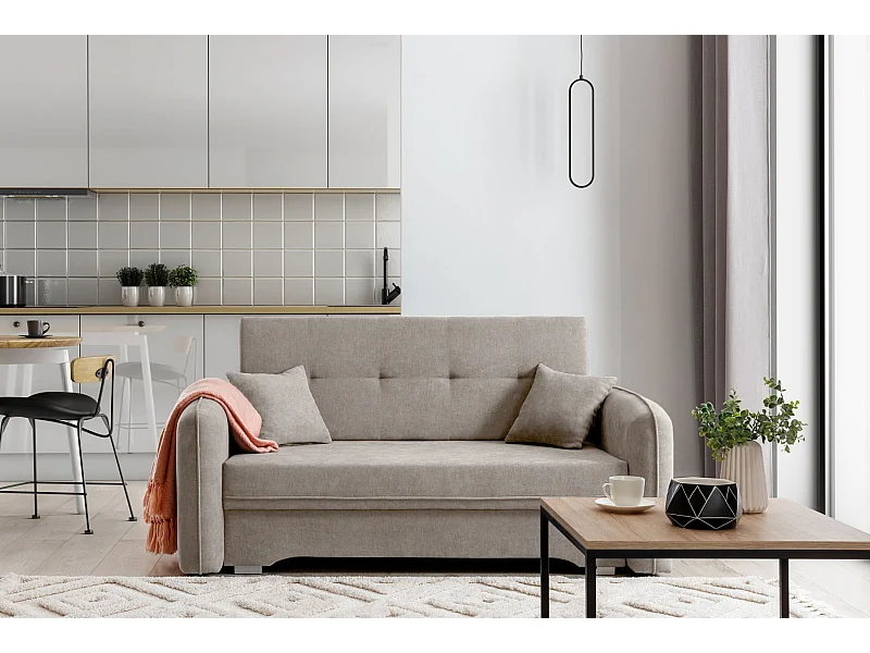 Petit canapé convertible original tissu beige Lany 155cm