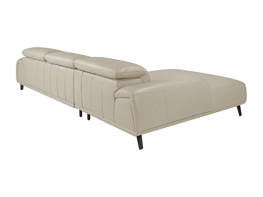 Canapé d'angle gauche cuir beige clair et pieds acier Adile