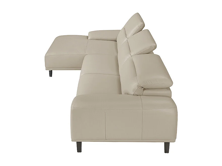 Canapé d'angle gauche cuir beige clair et pieds acier Adile