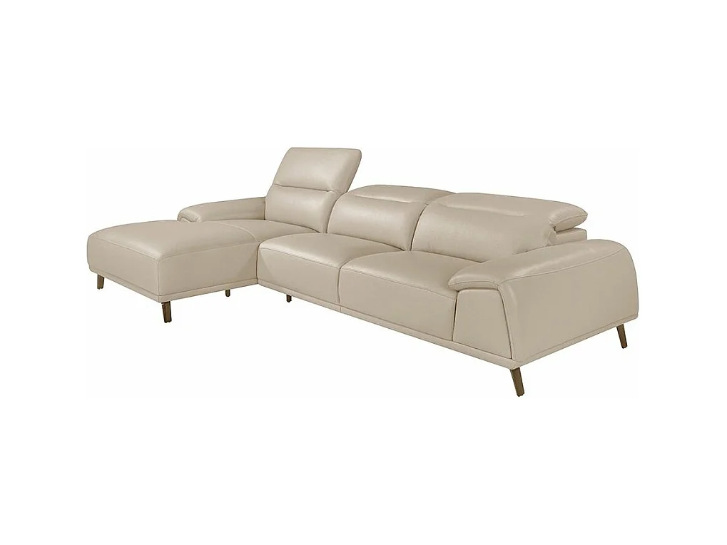 Canapé d'angle gauche cuir beige clair et pieds acier Adile