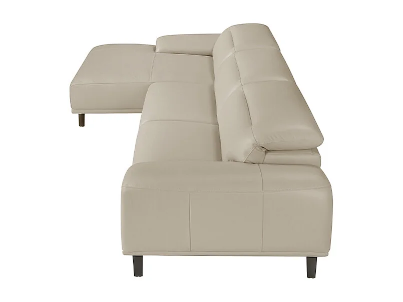 Canapé d'angle gauche cuir beige clair et pieds acier Adile