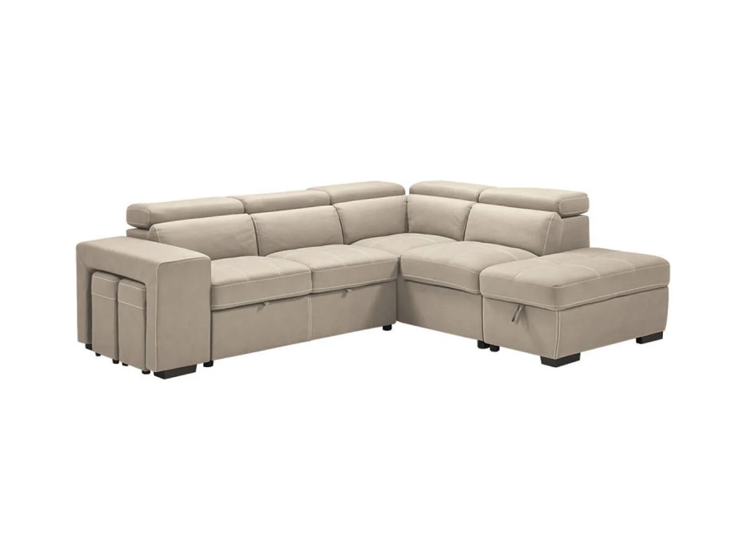 Canapé d'angle en microfibre avec 2 poufs et 1 coffre Selina-Couleur Beige-angle droit