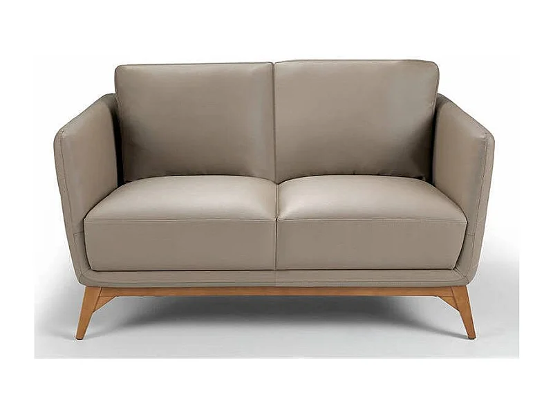 Canapé 2 places contemporain cuir capitonné et bois noyer Kila-Couleur Aqua 18 Taupe foncé