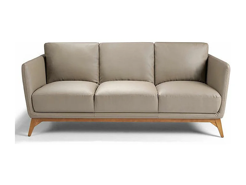 Canapé 3 places contemporain cuir capitonné et bois noyer Kila-Couleur Aqua 71 Gris clair