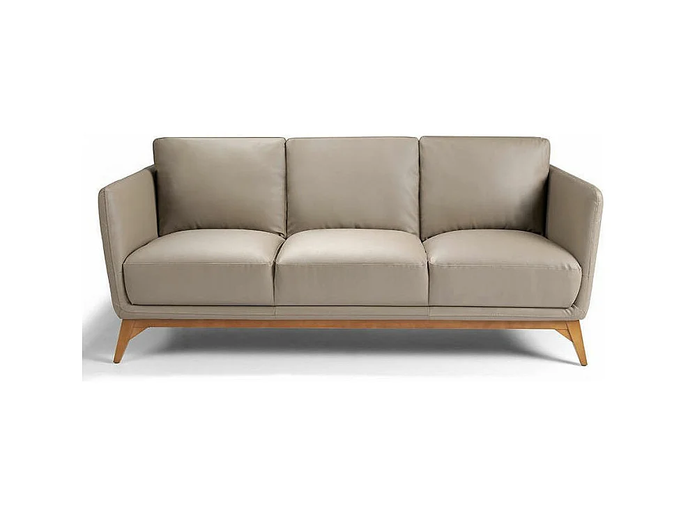 Canapé 3 places contemporain cuir capitonné et bois noyer Kila-Couleur Aqua 71 Gris clair