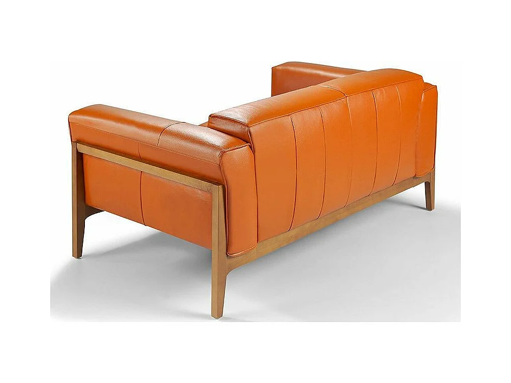 Hoogwaardige 3-zitsbank in walnoothout en leer Kilane-Kleur Aqua 72 Donkergrijs